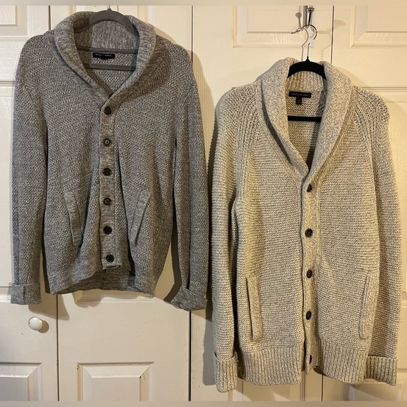 Banana Republic Men’s Chunky Knit Cardigans Grey & Cream Size M Bundle of Two - Picture 1 of 13
